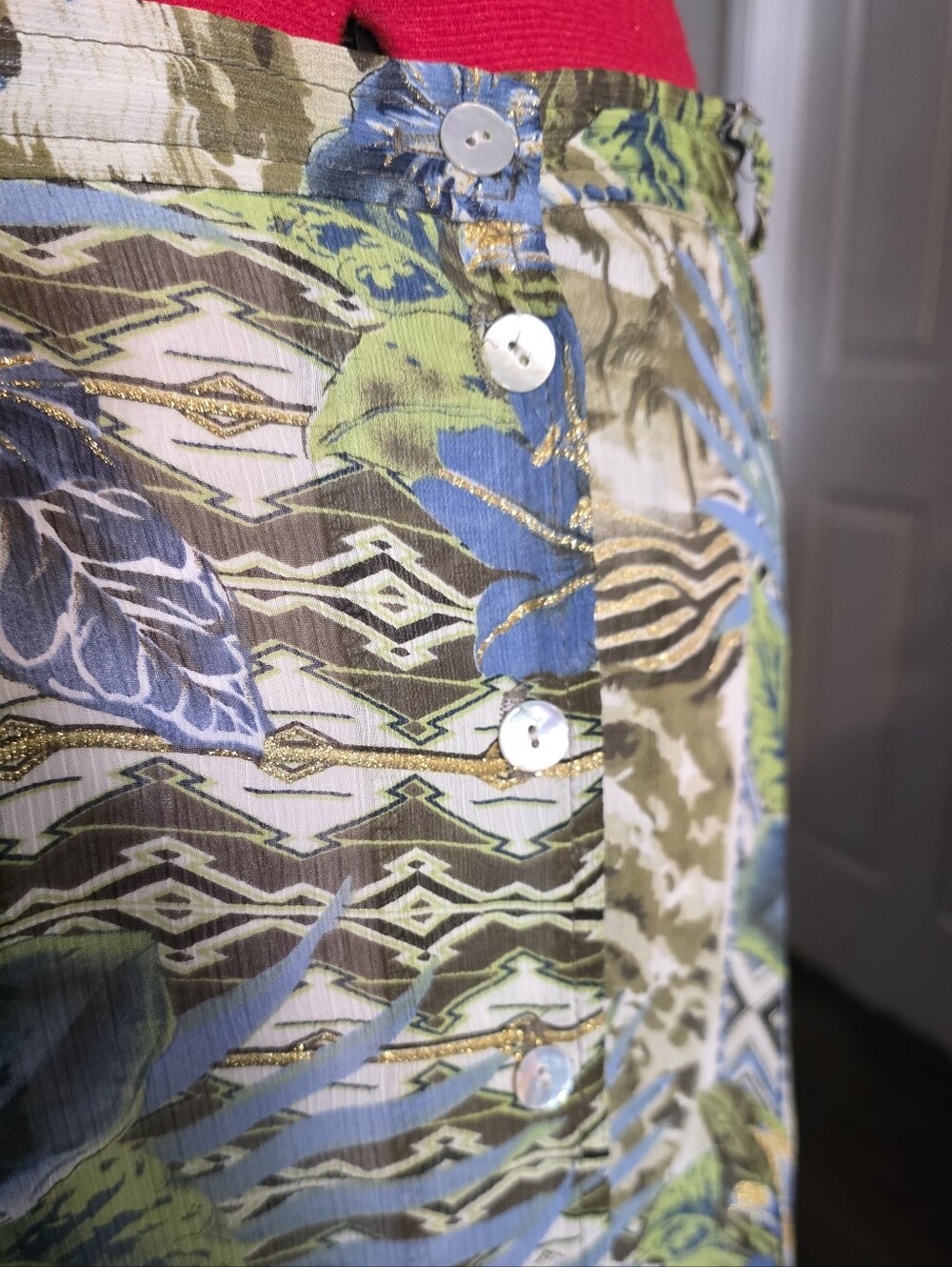 Vintage Marie Claire Tropical Print Maxi Skirt With Gold Accents - Picture 2 of 5